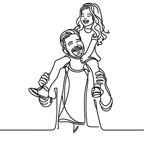 Premium Photo Continuous Line Drawing Of Happy Father Carrying His Daughter Girl On His Shoulders