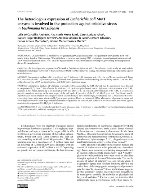 Pdf The Heterologous Expression Of Escherichia Coli Mutt Enzyme Is