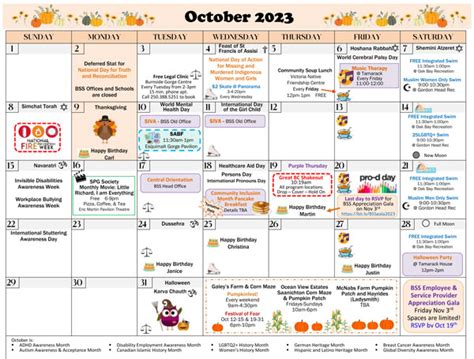 October Calendar Web Beconnected Support Services