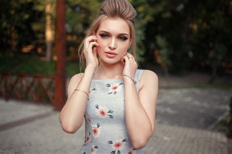 Wallpaper Blonde Depth Of Field Women Outdoors Portrait Blue Eyes