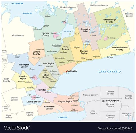 Map greater toronto golden horseshoe canada Vector Image