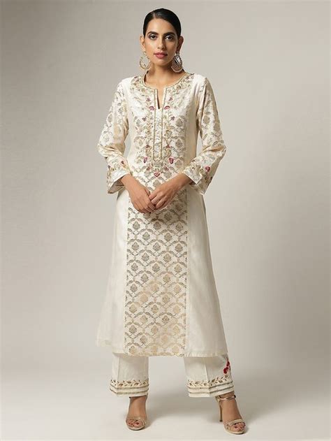 Buy Blue Hand Embroidered Chanderi Silk Kurta ANAN0525 ART13 The Loom