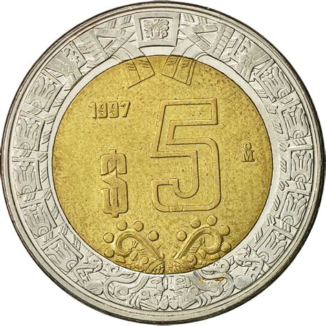 523335 Mexique 5 Pesos 1997 Mexico City TTB Bi Metallic KM 605