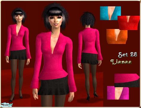 The Sims Resource Set 28 Sweater And Mini Black Skirt