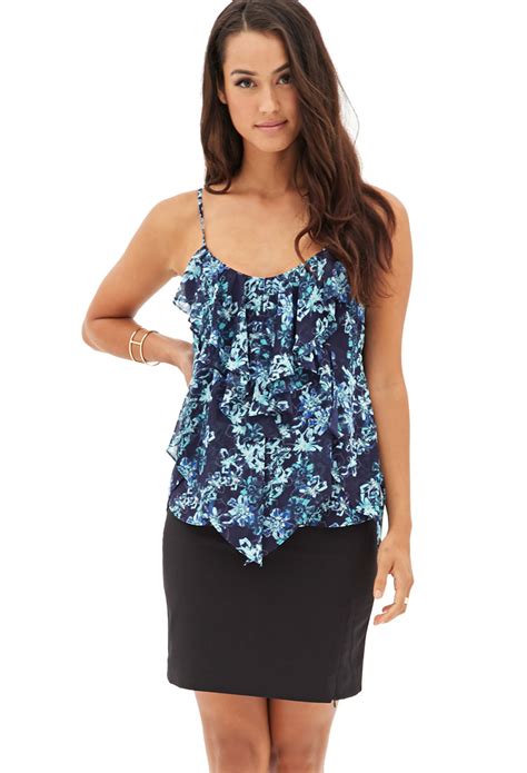 Lyst Forever 21 Contemporary Tiered Ruffle Floral Cami In Blue