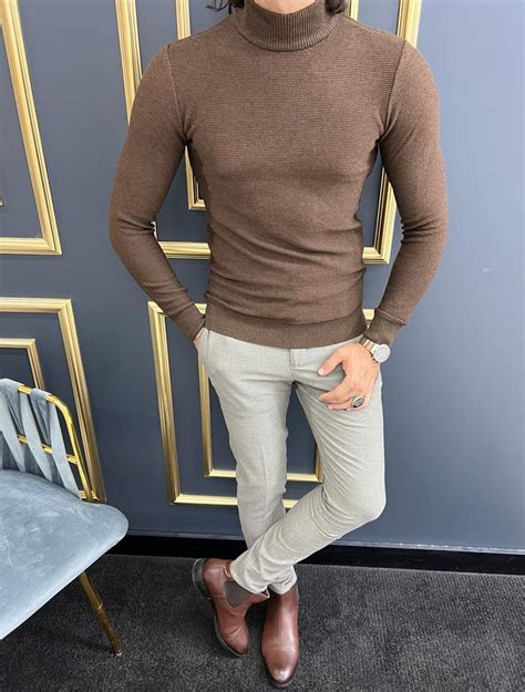 GentWith Sioux Brown Slim Fit Mock Turtleneck Sweater GENT WITH