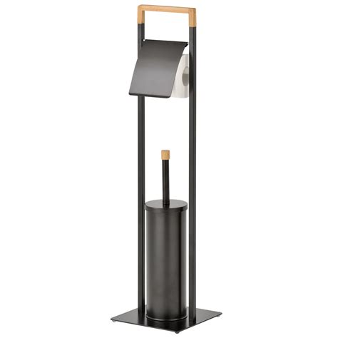 MyGift Freestanding Bamboo and Black Metal Bathroom Toilet Paper Stand ...