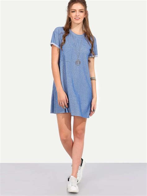 Blue Short Sleeve Shift Dress Shein Sheinside