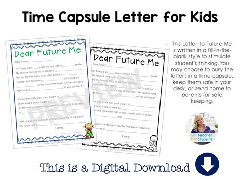 Printable Time Capsule Letter Template, Letter to Future Self, Time ...