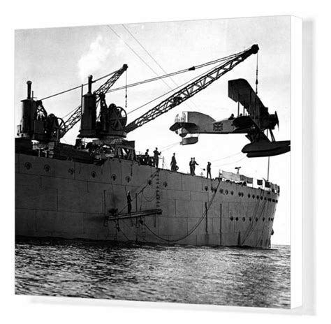 Prints Of Hoisting Out A Seaplane From British Seaplane Carrier Hms Ark