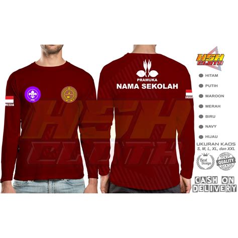 Jual Baju Kaos Distro Pramuka Custom Nama Sekolah Lengan Panjang Bisa Custom Hshcloth Shopee