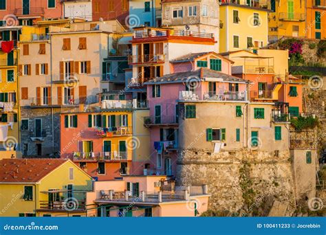 Colorful Italian Cliff Houses In Manarola In Cinque Terre Stock Image