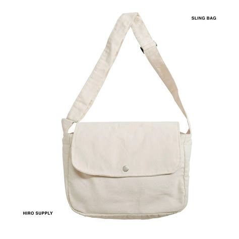 Jual Tas Selempang Canvas Putih Sling Bag Unisex Pria Wanita Hiro