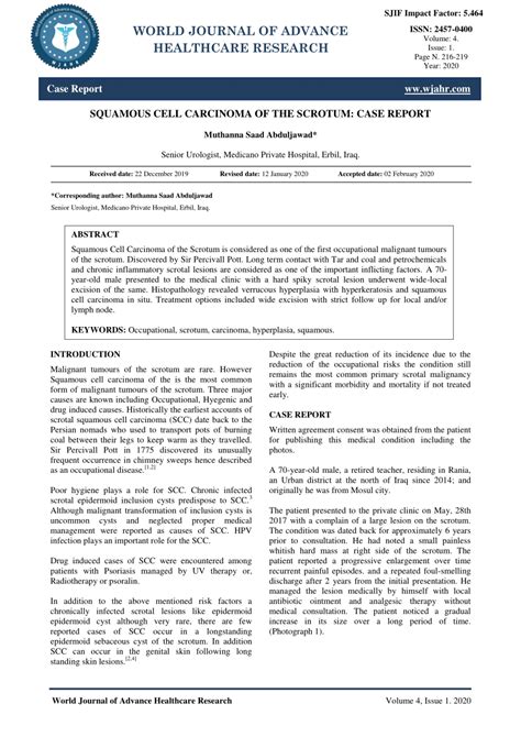 Pdf Squamous Cell Carcinoma Of The Scrotum Case Report