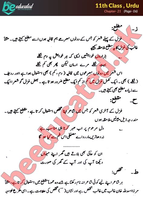 Chapter 21 Urdu FSc Part 1 Notes Inter Part 1 Notes