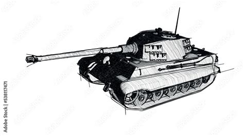 German tiger tank, line drawing of a World War 2 heavy type vehicle ...