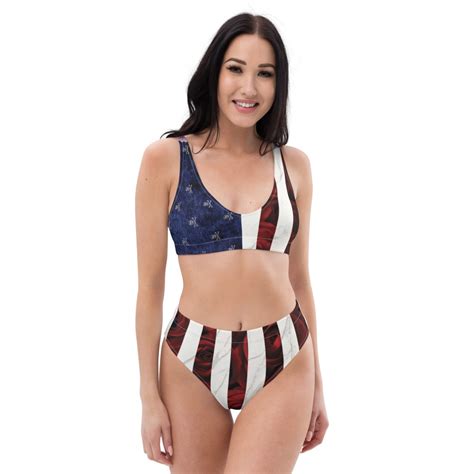 American Flag Skulls Stripes And Freedom Recycled High Waisted Bikini My Patriot Stuff
