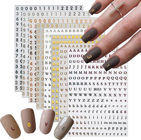 Amazon Letter Nail Stickers Holographic Number Nail Art Stickers