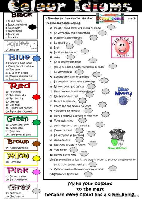 Colour Idioms English Esl Worksheets Pdf And Doc