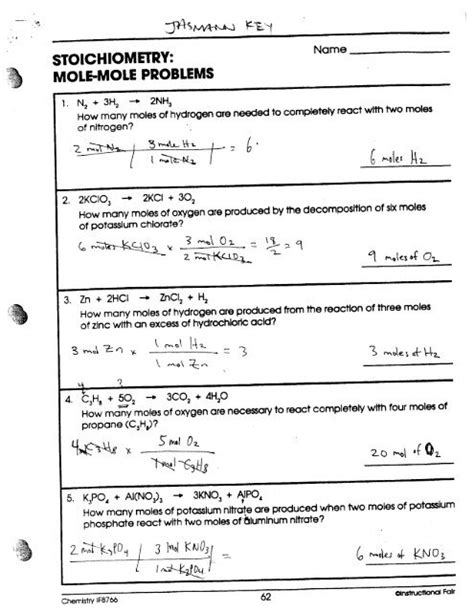 Stoichiometry Packet Answer Key