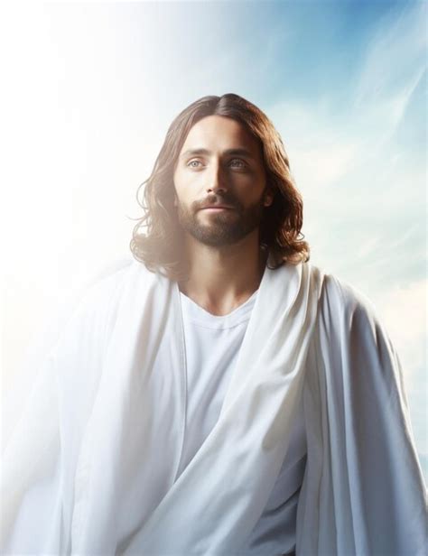 Premium AI Image Jesus Standing In Front Of A Blue Sky