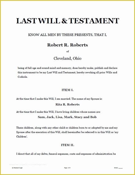 Free Florida Will Templates Of Last Will And Testament Template