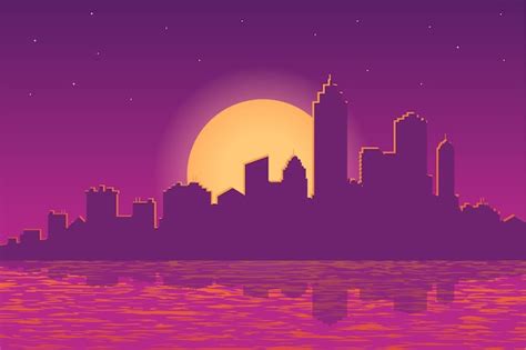 Ilustraci N De Vector De Paisaje De La Ciudad Al Atardecer Por La Noche