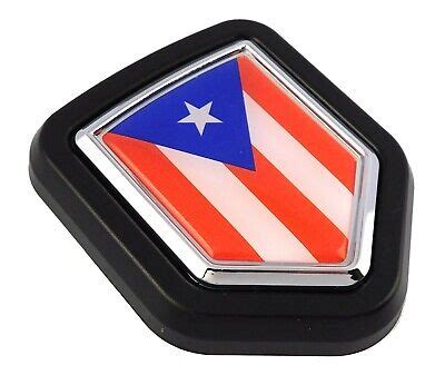 Puerto Rico Flag Car Truck Black Shield Grill Badge Grille Chrome