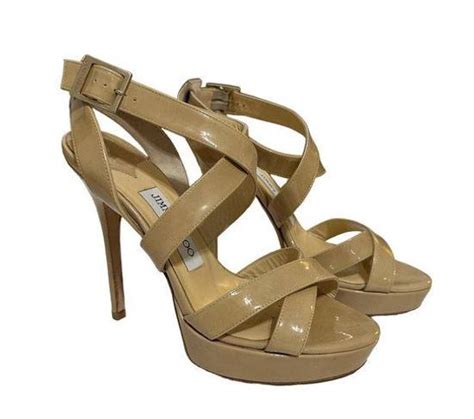 Jimmy Choo Nude Patent Louisa Crisscross Platform Heels Size 38 795 Tan 309 From Marissa