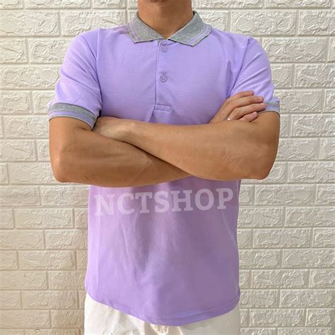 Jual Polo Shirt Ungu Poloshirt Kaos Kerah Polos Kombinasi Unisex