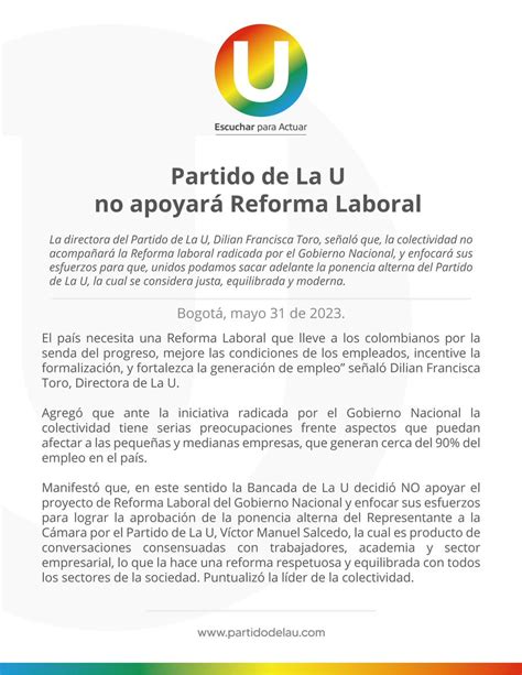 Partido De La U On Twitter Para Lau Una Reformalaborales Aquella