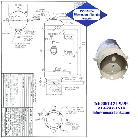 Ah B Gallon Air Receiver Hanson Tank Asme Code Pressure Vessel Mfg