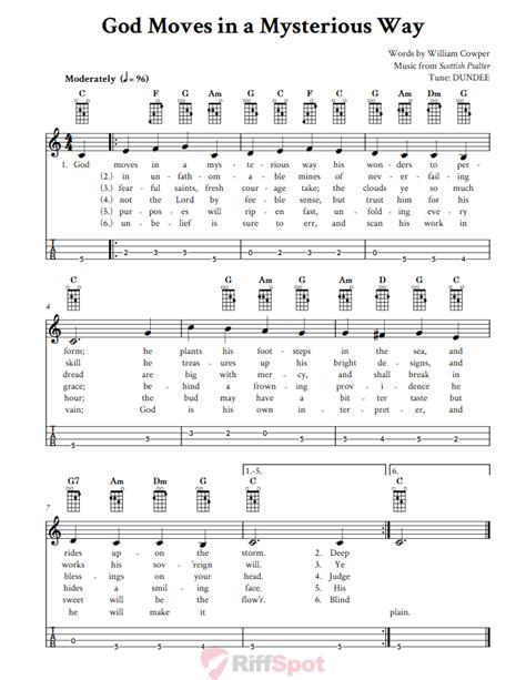 God Moves in a Mysterious Way - Easy Mandolin Sheet Music and Tab with ...