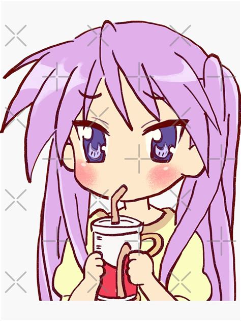 Pegatina Dibujo A Kagami Hiiragi Bebiendo Soda Estrella De La Suerte