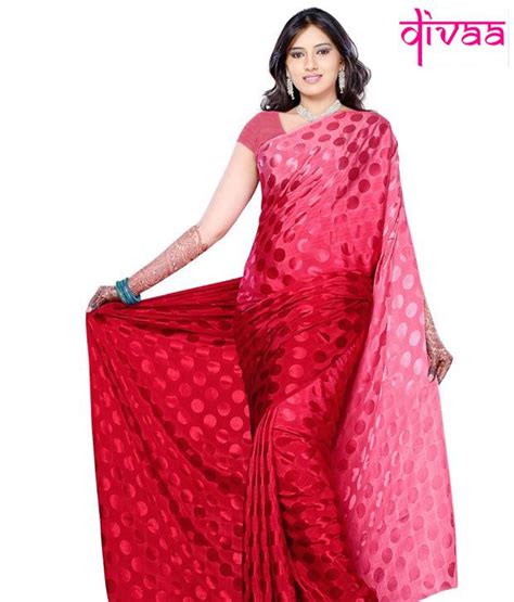 Diva Fashion Red Semi Chiffon Saree Buy Diva Fashion Red Semi Chiffon