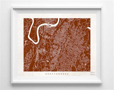 Chattanooga, Tennessee Street Map Horizontal Print | Street map, Map ...