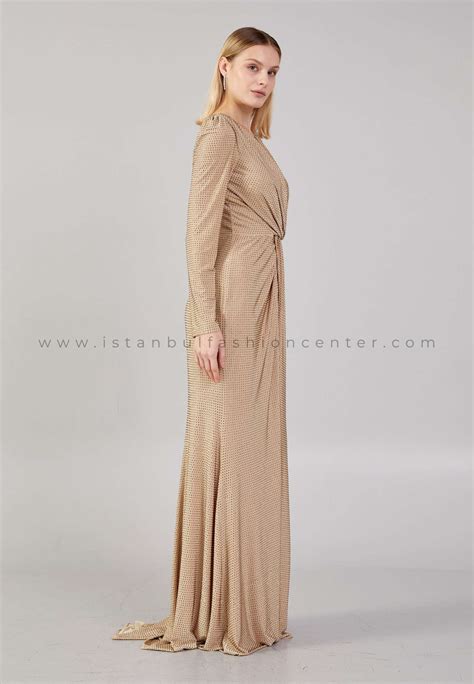 Elys On Long Sleeve Maxi Lycra Mermaid Regular Beige Evening Dress