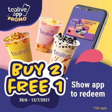 Tealive App Buy 2 FREE 1 Promotion From 30 June 2021 Until 12 July 2021