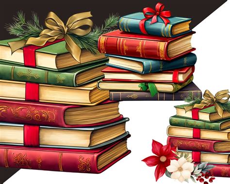 Classic Christmas Book Stack - Vintage Book Clipart By Tanya Kart ...