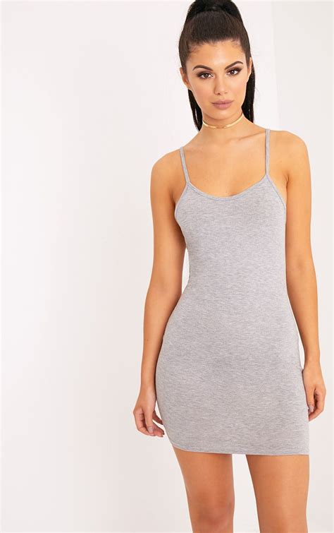 Basic Grey Marl Strappy Scoop Neck Bodycon Dress