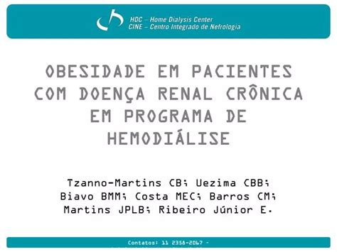 Ppt Obesidade Em Pacientes Doen A Renal Cr Nica Em Programa De