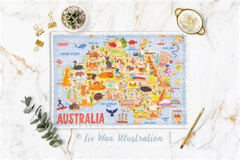 Australia Map Puzzle Map of Australia Australia Map Puzzle Gift Illustrated Australia Map 300 ...