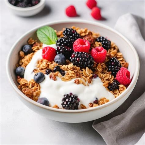 Premium Photo A Bowl Of Greek Yogurt Topped With Granola Mixed