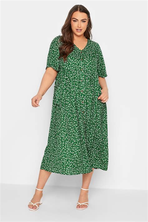 Yours Plus Size Green Daisy Print Smock Dress Yours Clothing