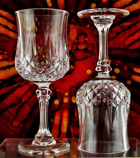 Cristal D'arques Longchamp Wine Glasses Clear Cut Crystal Fancy Stemmed ...