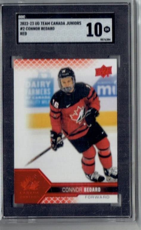 Connor Bedard Upper Deck Team Canada Juniors Red Base Card Sgc