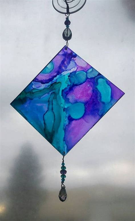 Suncatcher In Blue And Purple Painted On Acrylic Ooak Purple Paint