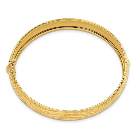 K Yellow Gold Polished Textured Bangle Bracelet Ebay