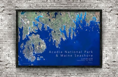 Acadia National Park Map Satellite Wall Art View From Space Etsy