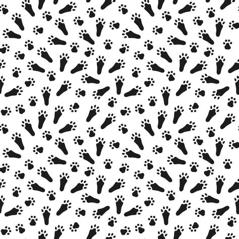 Premium Vector Black And White Seamless Pattern Of Rabbit Or Hare Paw Footprints Silhouette